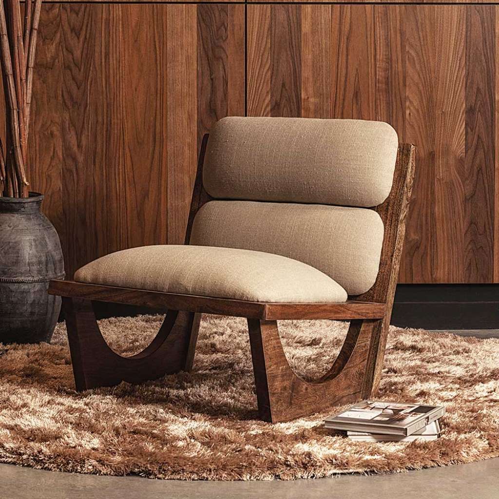 Polstersessel Einzelsessel aus Massivholz mit gepolsterter Rückenlehne