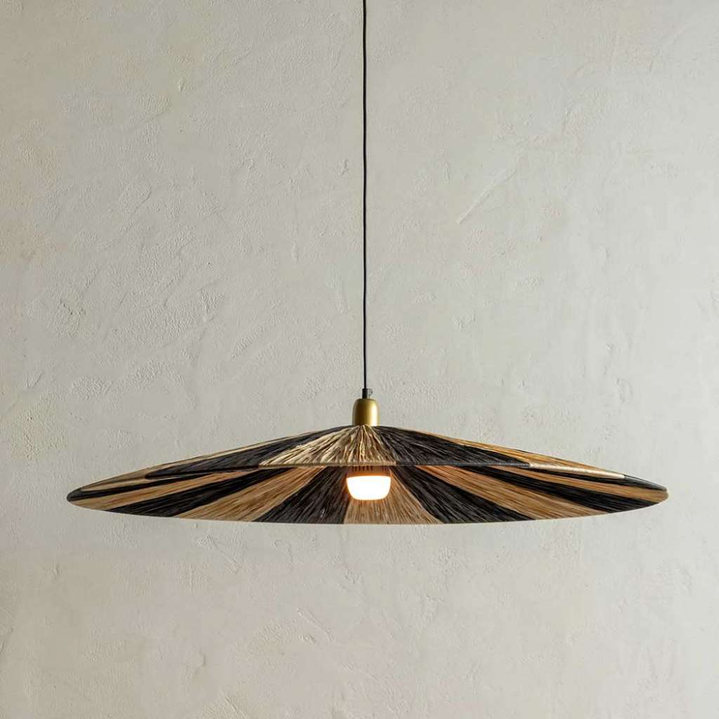 Pendelleuchten Hängelampe aus Raffia in Schwarz