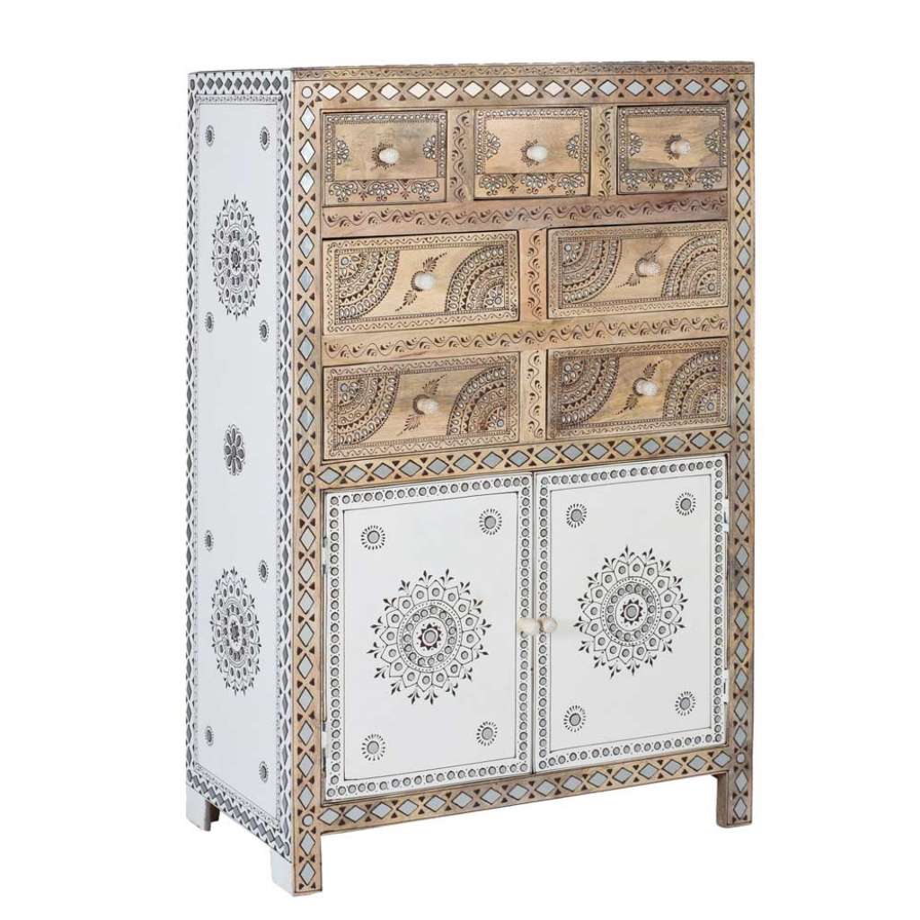 Kommode Wohnzimmerkommode mit Mandala Motiv und Holzgriffen