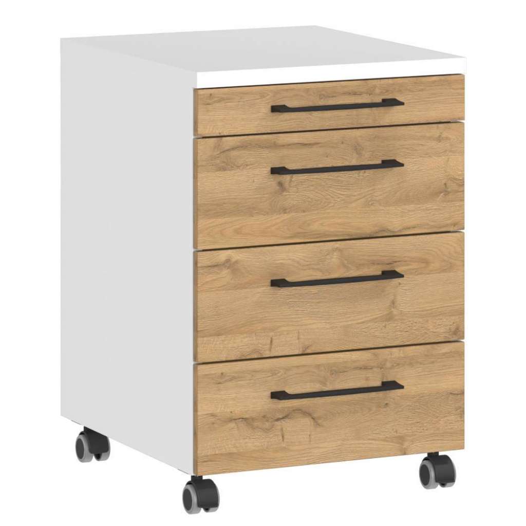 Rollcontainer Schreibtischcontainer in Wildeichefarben mit Metallgriffen