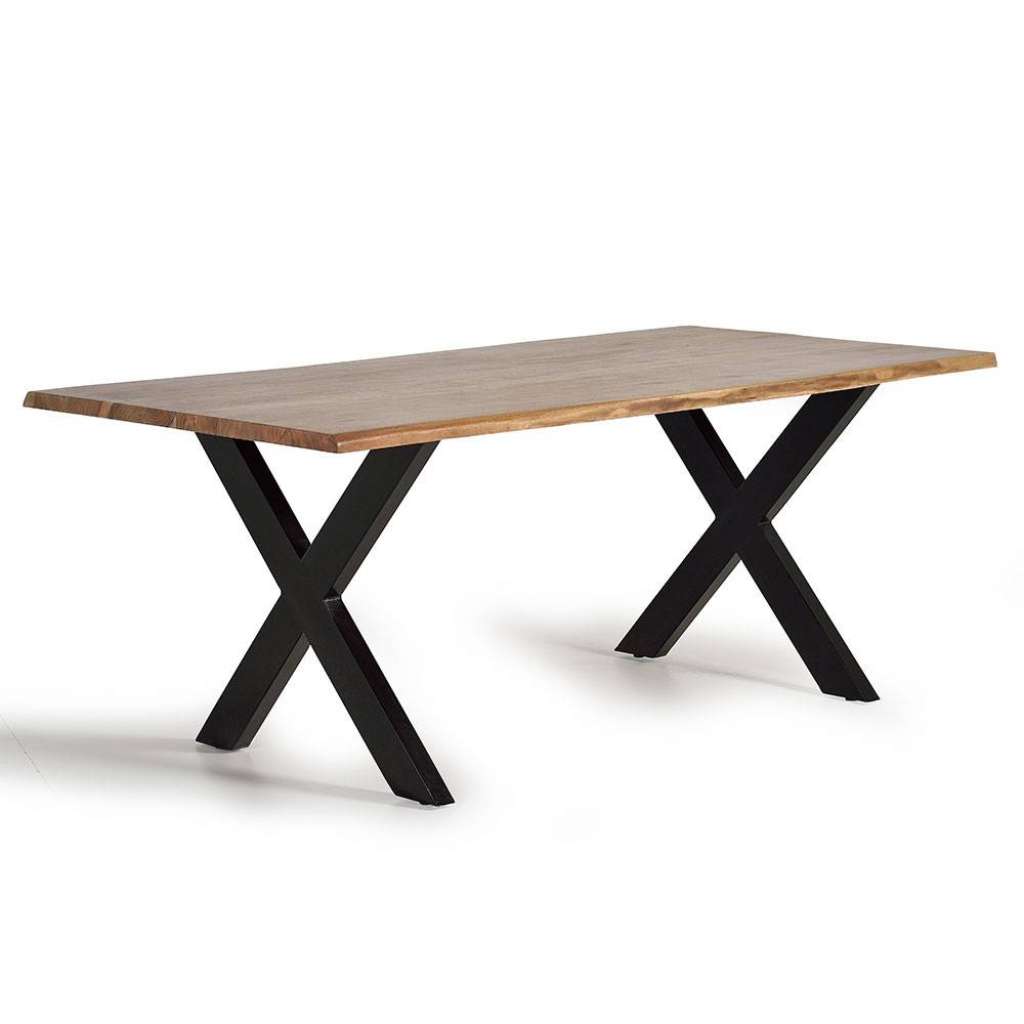 Esstisch Tisch Massivholz aus Metall mit X Gestell