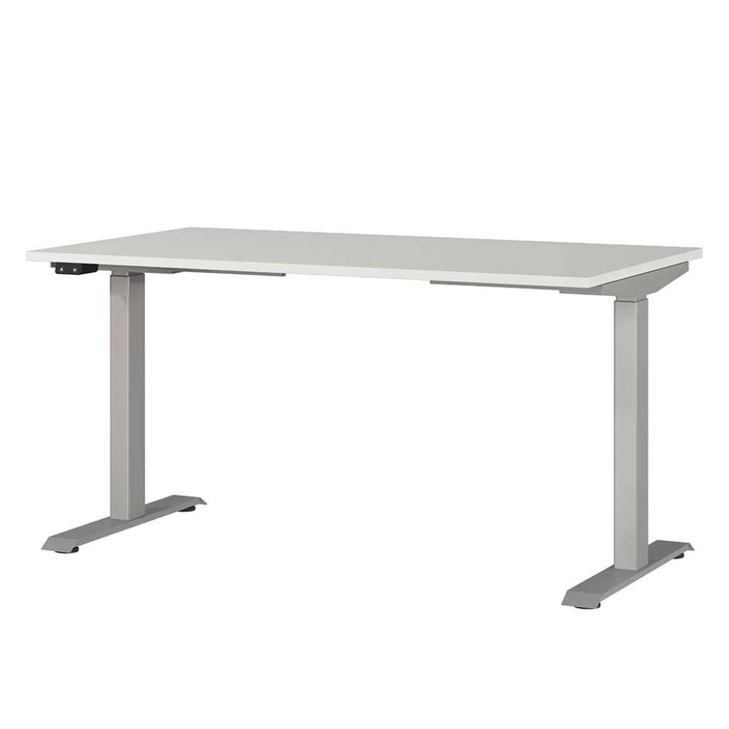 Schreibtisch Höhenverstellbarer Schreibtisch in Silberfarben mit T Gestell