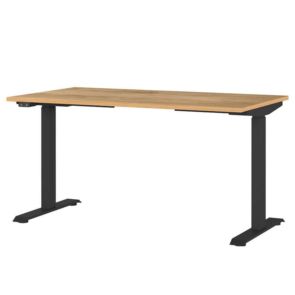 Schreibtisch Höhenverstellbarer Schreibtisch in Wildeichefarben mit T Gestell