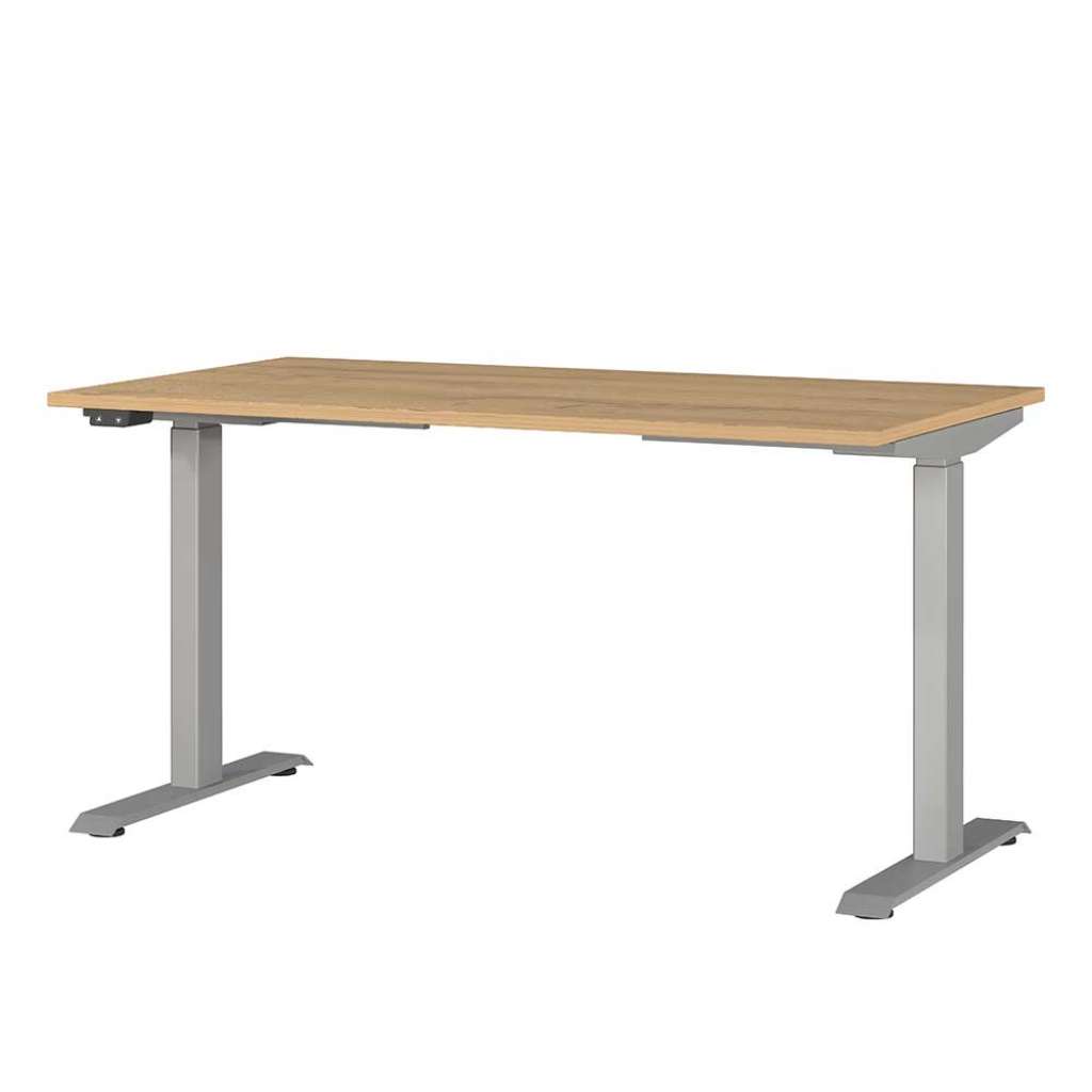 Schreibtisch Höhenverstellbarer Schreibtisch in Wildeichefarben mit T Gestell