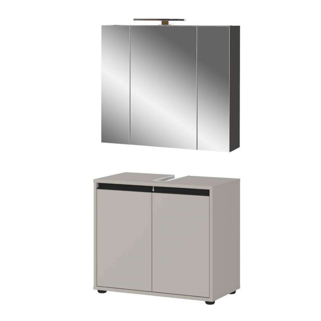 Badmöbel Set Badezimmermöbelset mit LED Beleuchtung in Grau (zweiteilig)