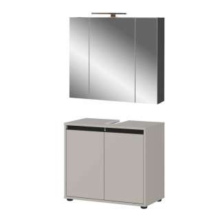 Badmöbel Set Badezimmermöbelset mit LED Beleuchtung in Grau (zweiteilig)