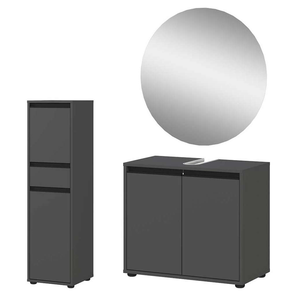 Badmöbel Set Badmöbelset in Dunkelgrau melaminbeschichtet (dreiteilig)