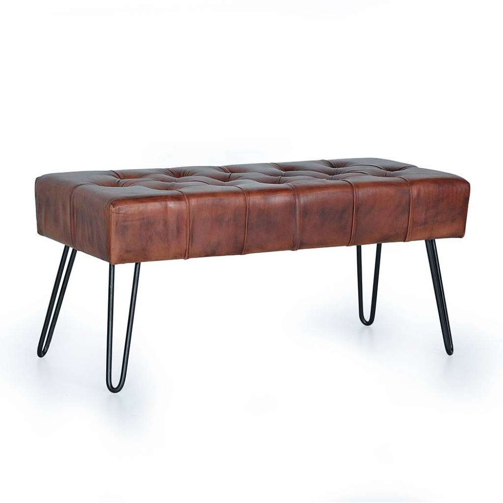 Sitzbank Polsterbank aus Echtleder mit Metall Hairpin Gestell
