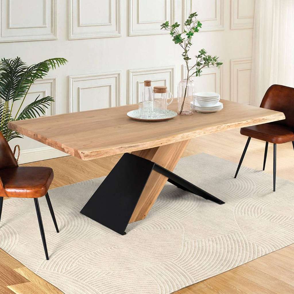 Esstisch Tisch Massivholz mit X Gestell und natürlicher Baumkante
