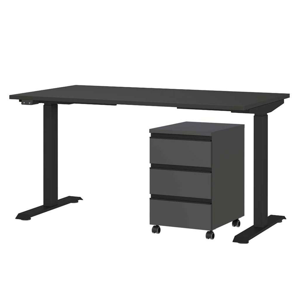 Höhenverstellbarer Schreibtisch Bürotisch 80 cm tief mit Rollcontainer (zweiteilig)