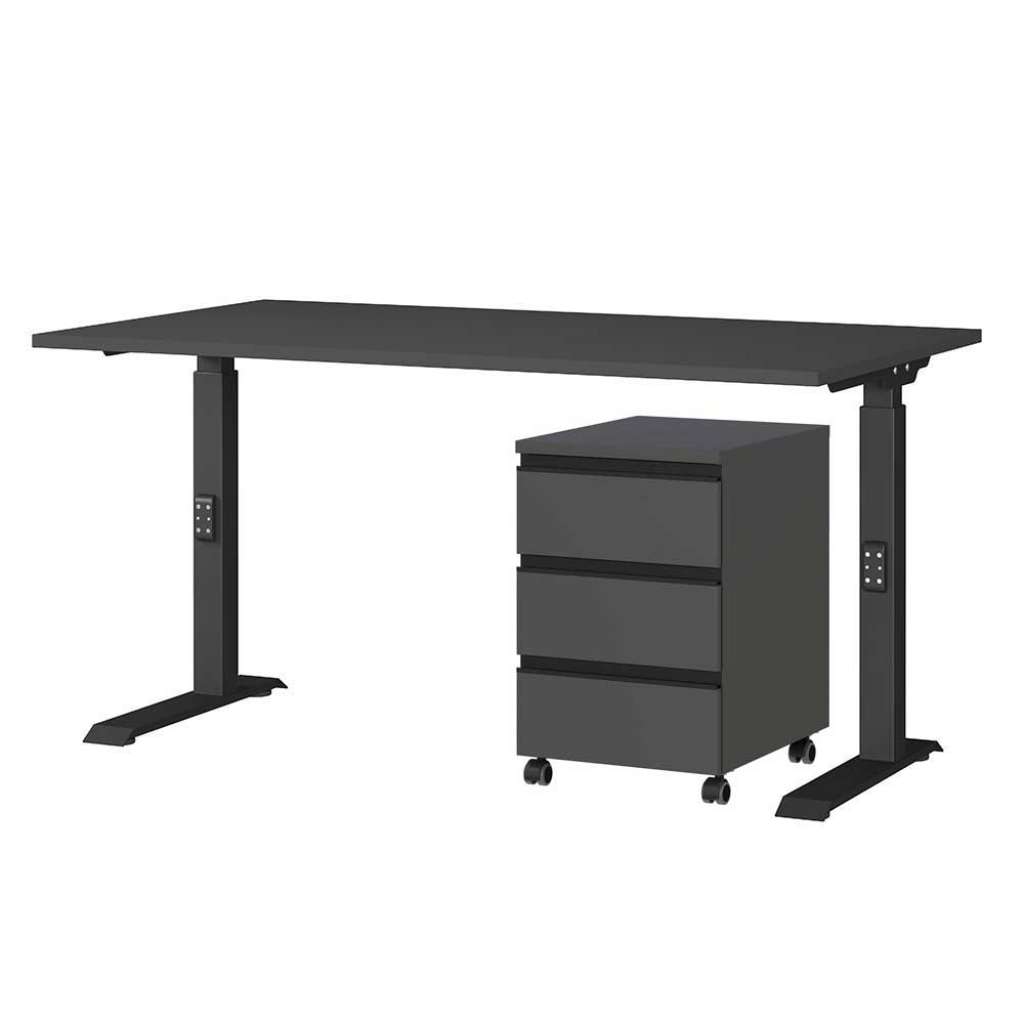 Büroschreibtisch Bürotisch höhenverstellbar mit Rollcontainer (zweiteilig)