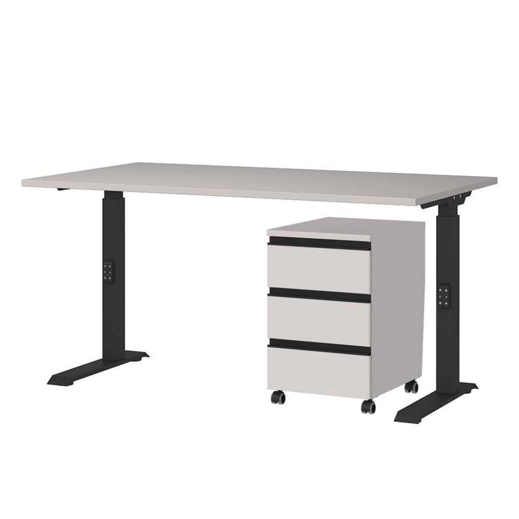 Schreibtisch Bürotisch höhenverstellbar mit Rollcontainer (zweiteilig)