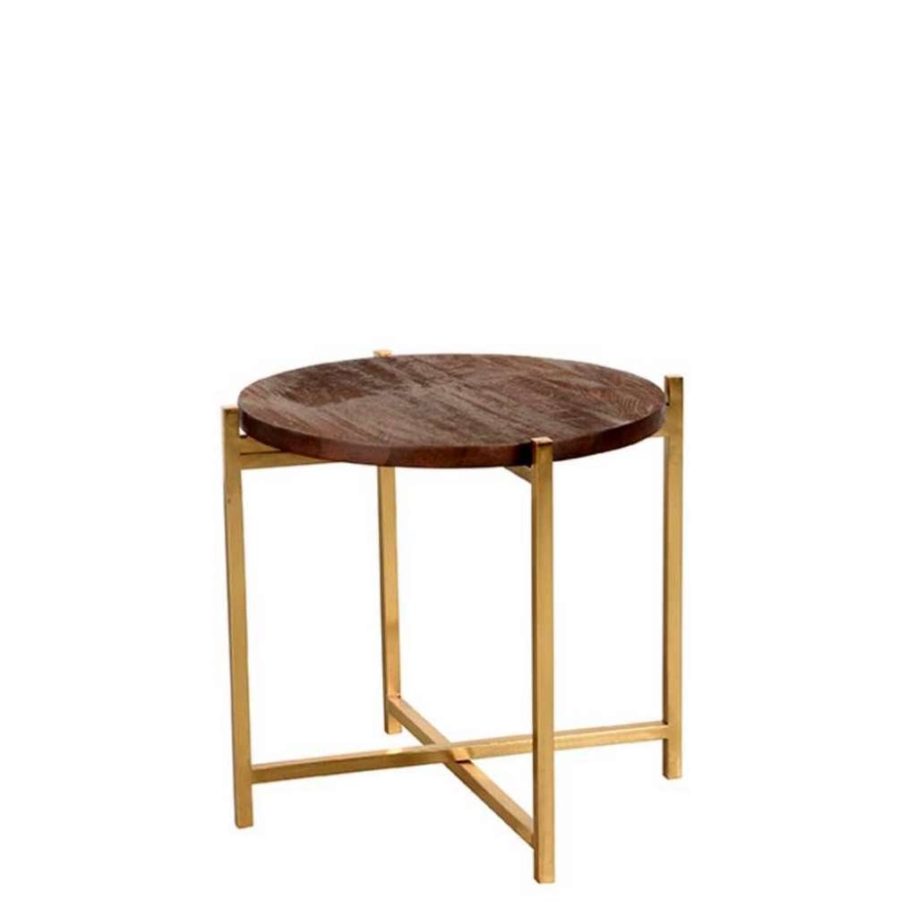 Beistelltisch in Goldfarben Massivholzplatte