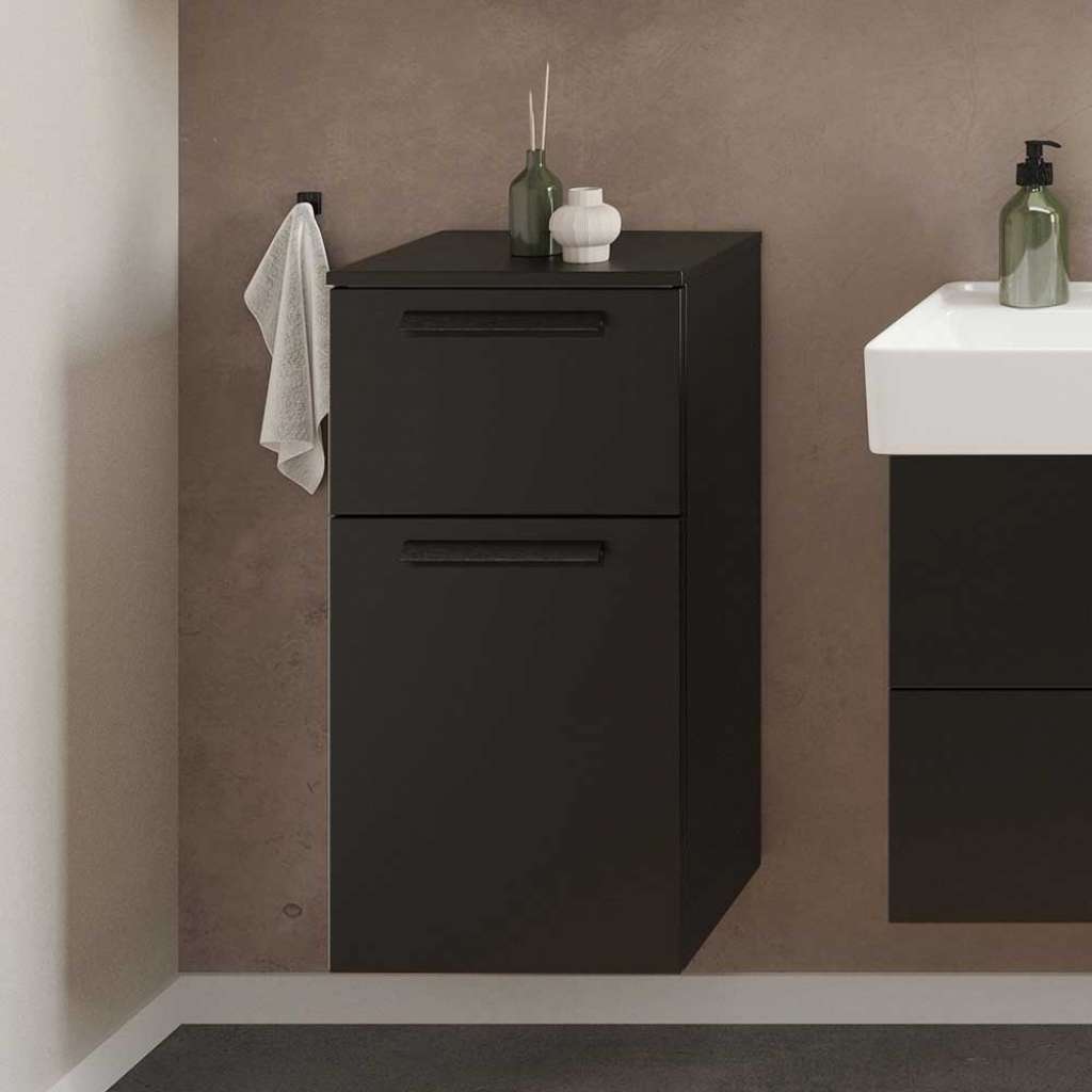 Badezimmerschrank Badschrank in Schwarz mit Metallgriffen