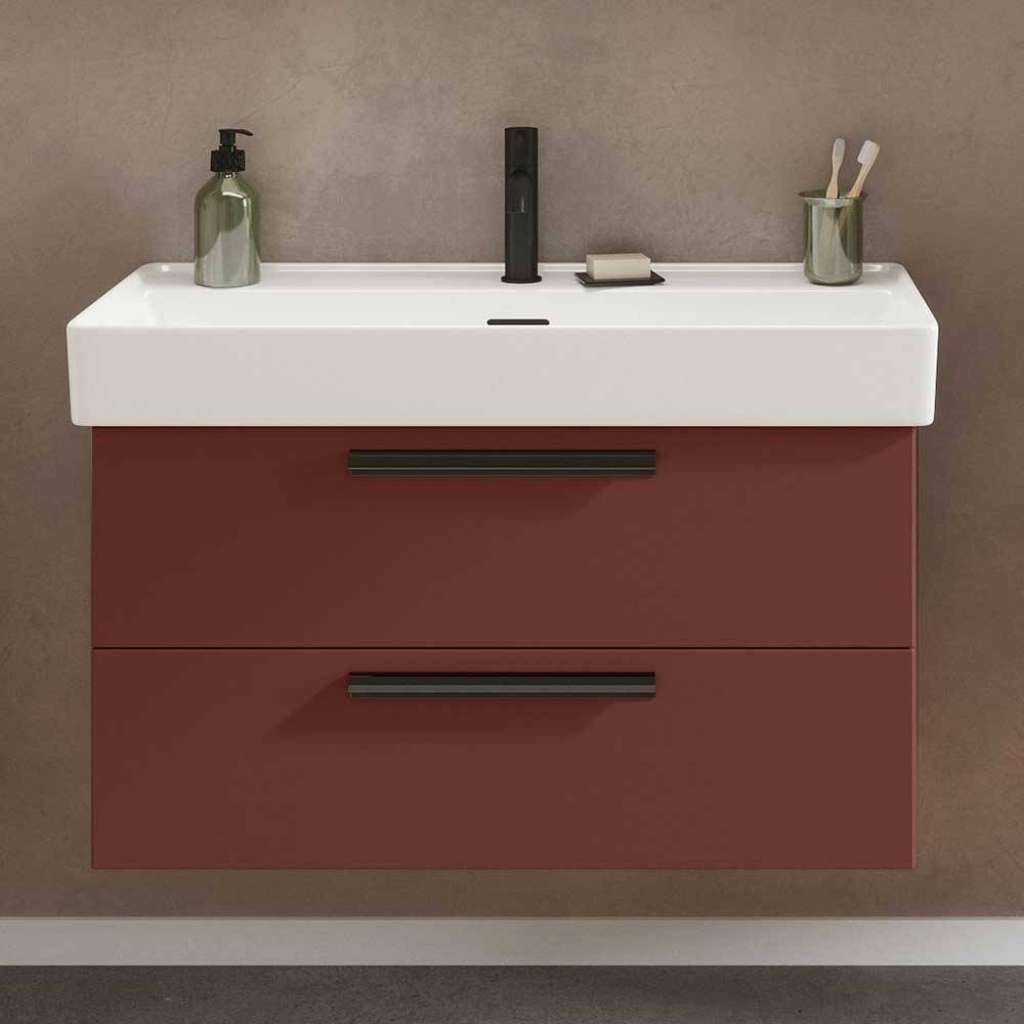 Waschbeckenunterschrank Waschtischunterschrank mit zwei Schubladen in Dunkelrot