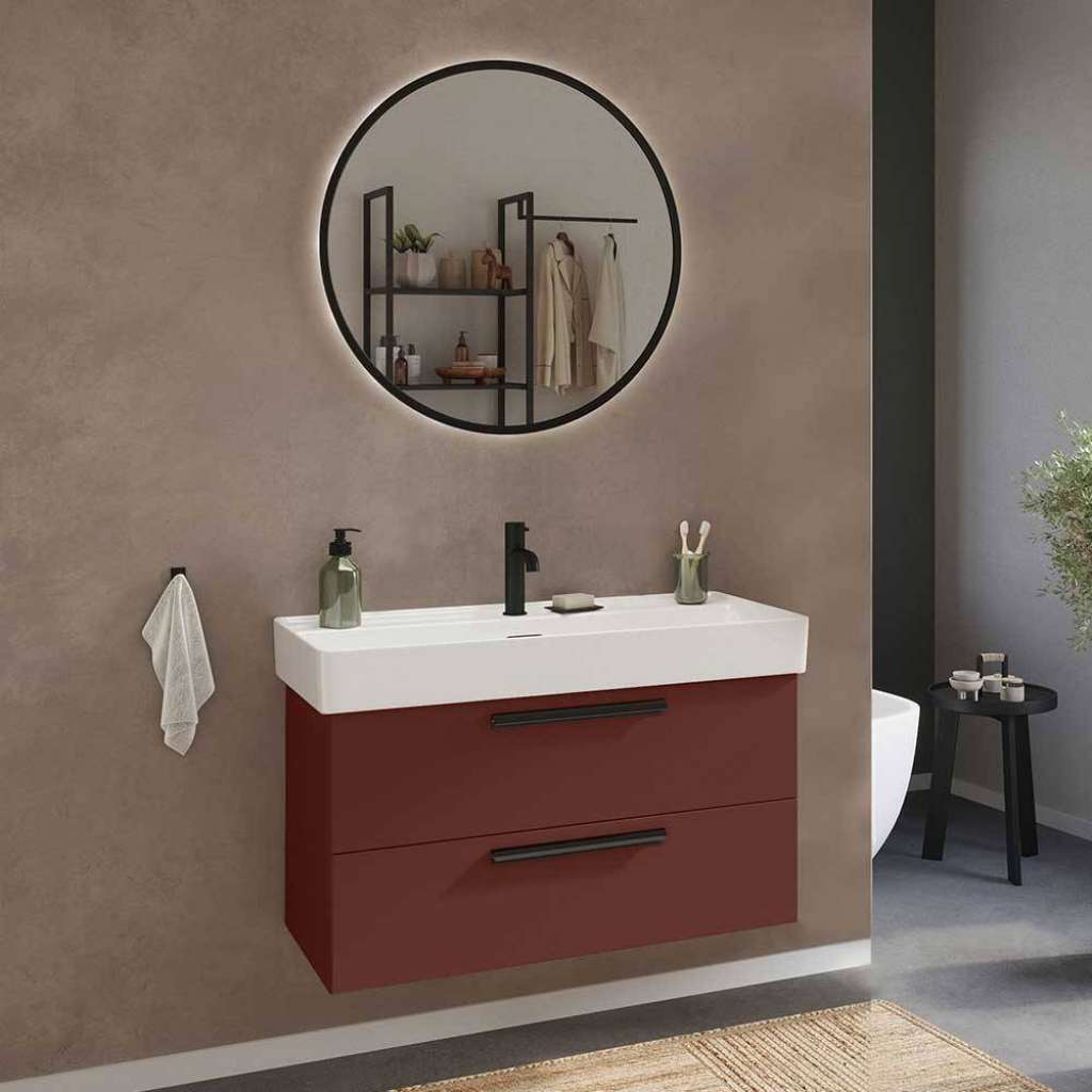 Badmöbelset Waschplatz Set mit LED Beleuchtung für die Wandmontage (zweiteilig)