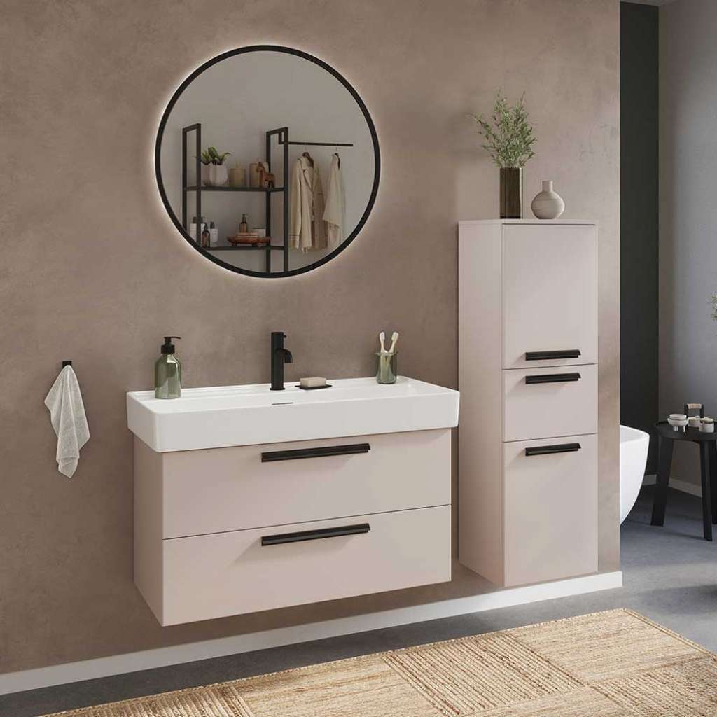 Badezimmermöbel Set Waschplatz Set in Hellgrau foliert (dreiteilig)