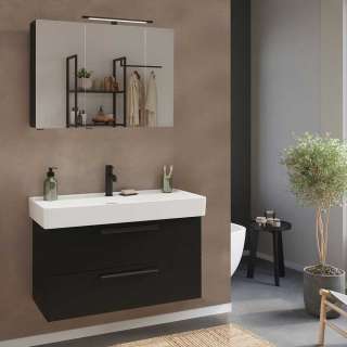 Badmöbelset Badezimmermöbel Set in Schwarz für die Wandmontage (zweiteilig)