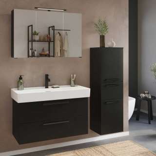 Waschplatz Set Badezimmerset mit LED Beleuchtung in Schwarz (dreiteilig)