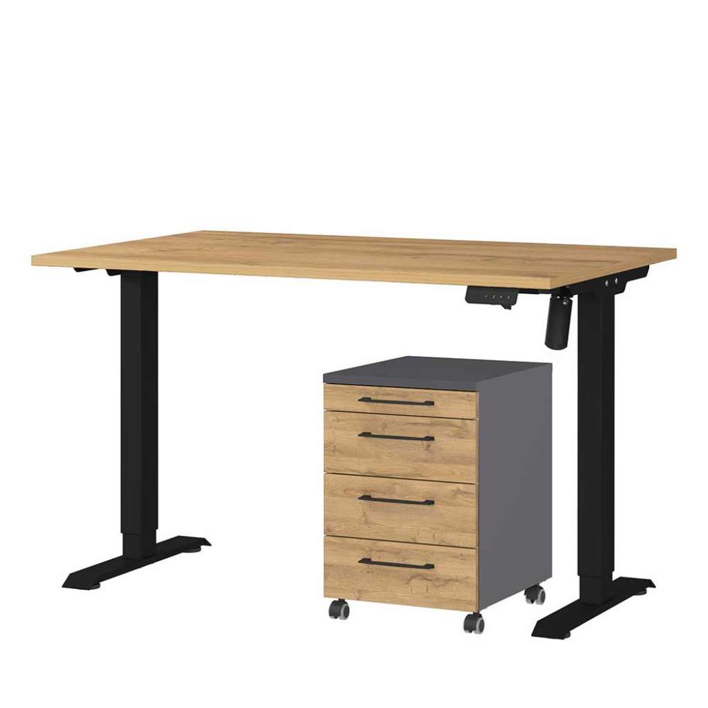 Schreibtisch Arbeitstisch mit Rollcontainer melaminbeschichtet (zweiteilig)