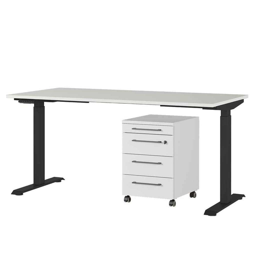 PC Tisch Verstellbarer Schreibtisch mit ABS Kanten in Lichtgrau (zweiteilig)