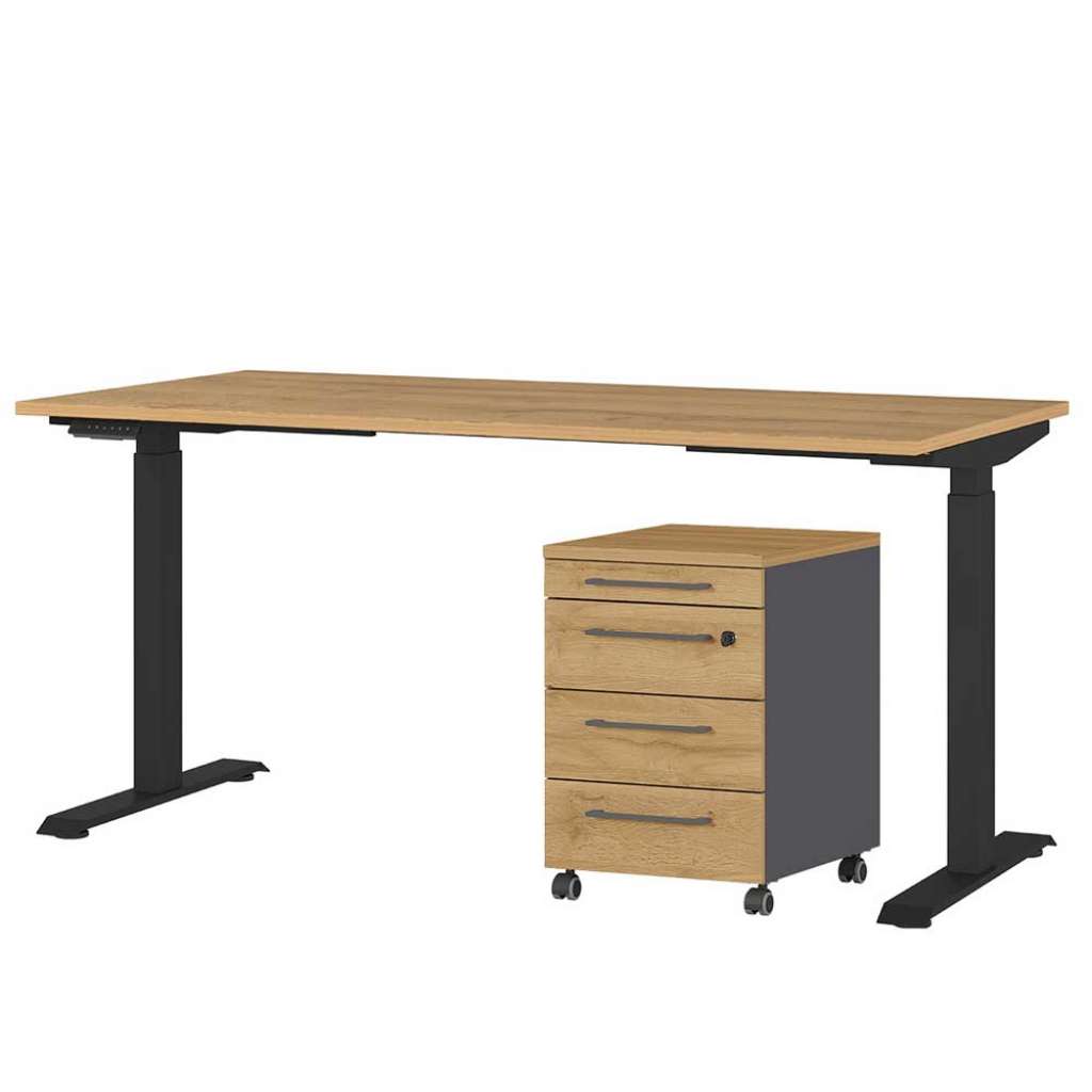 Schreibtisch Verstellbarer Schreibtisch in Wildeichefarben und Schwarz (zweiteilig)