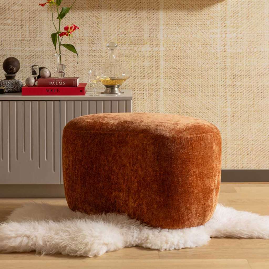 Sitzhocker Polsterhocker in Braun aus Chenillegewebe