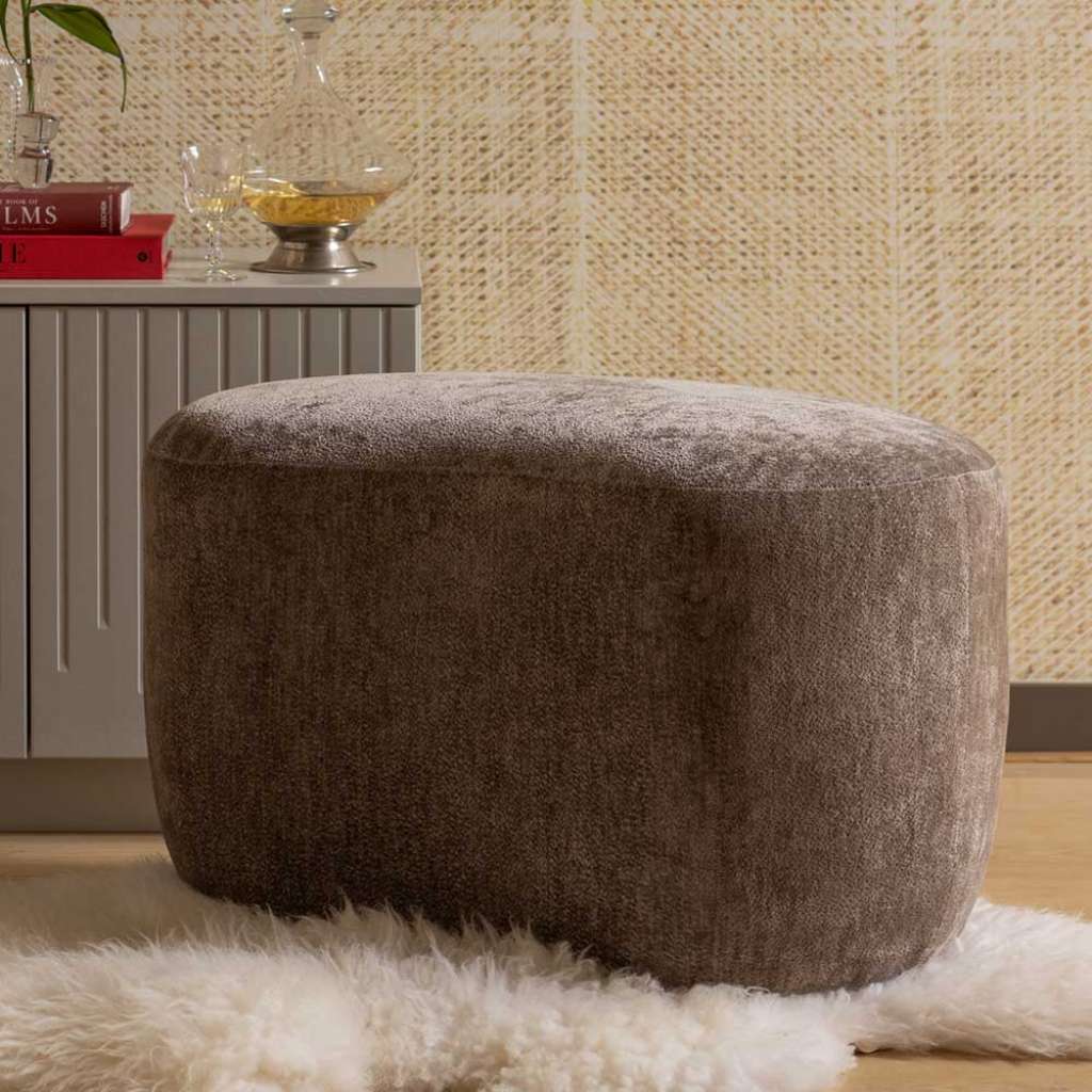Sitzhocker Polsterhocker in Taupe aus Chenillegewebe