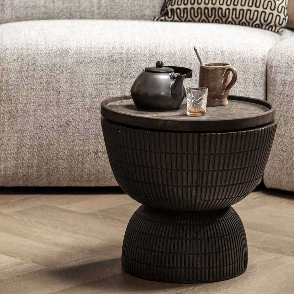 Beistelltisch Beistelltischchen in Dunkelbraun und runder Form