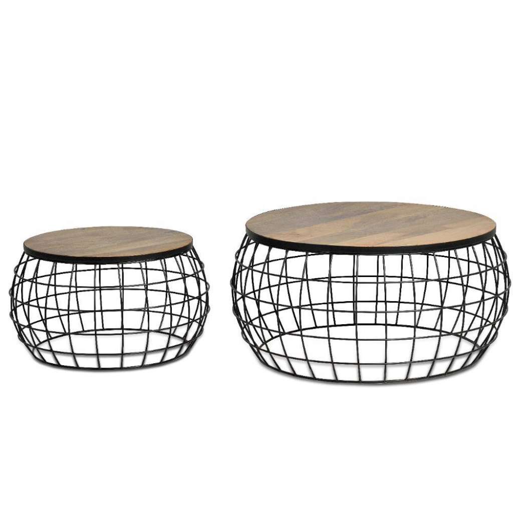 Beistelltisch Sofatisch aus Metall mit Massivholzplatte (zweiteilig)