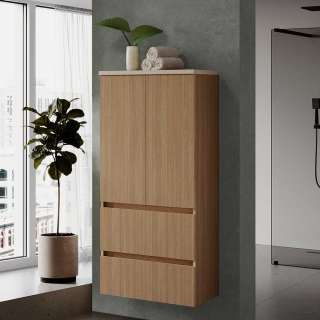 Midischrank Badmidischrank mit zwei Schubladen und Drehtüren