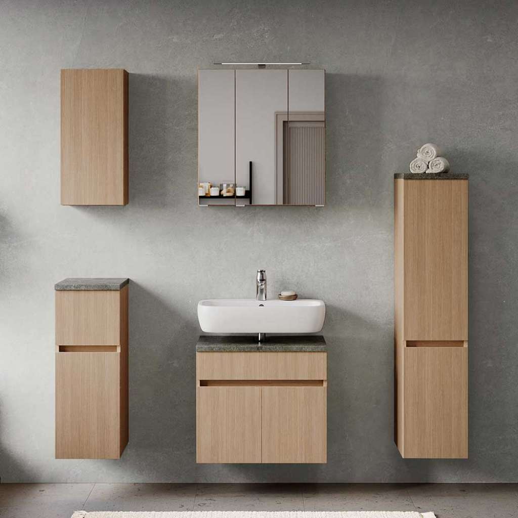 Badezimmermöbel Set Badmöbelset mit LED Beleuchtung fünfteilig (fünfteilig)