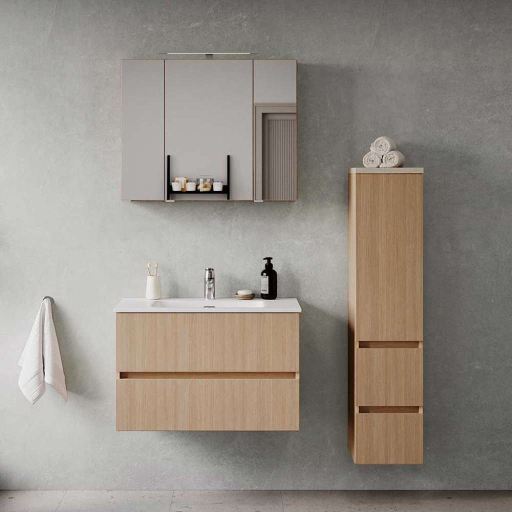 Waschplatz Set Badmöbelkomplettset in Eiche hell Made in Germany (dreiteilig)
