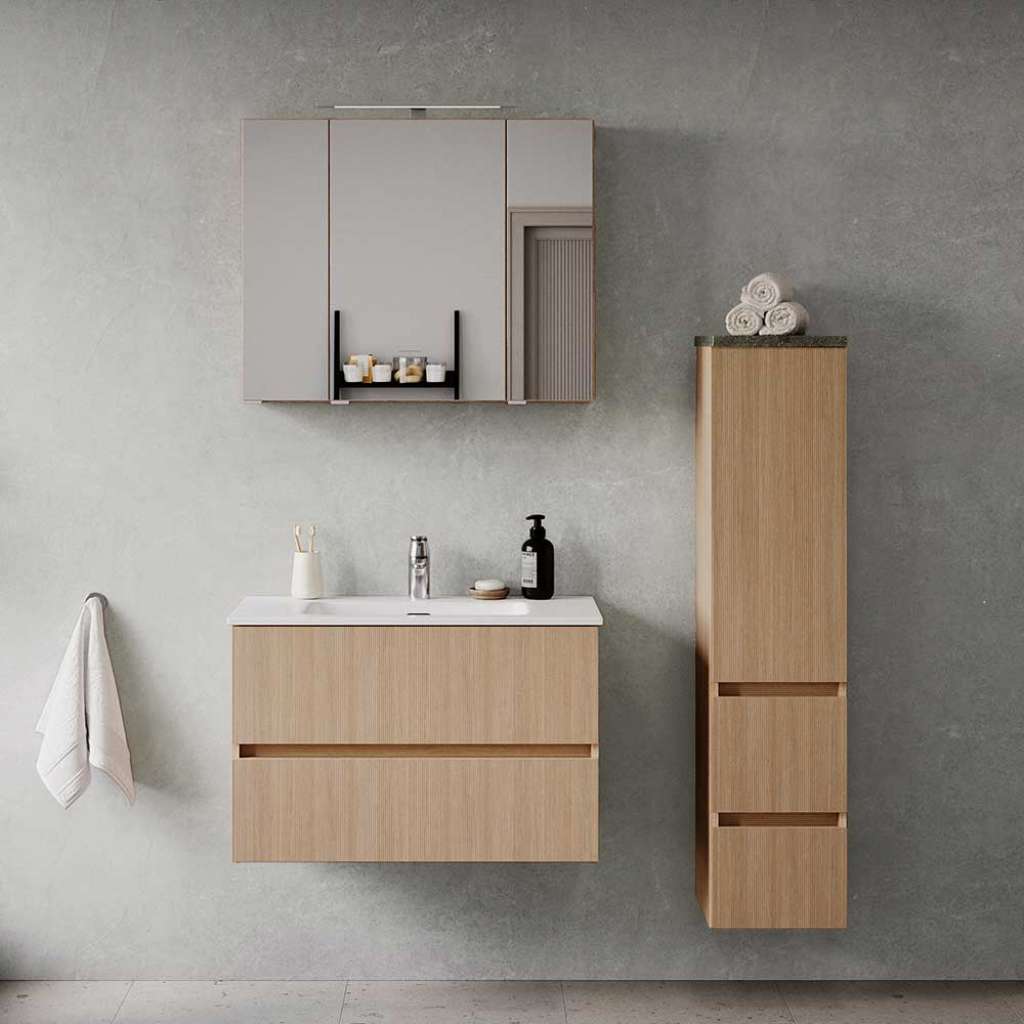 Waschplatz Badezimmermöbel in Eiche hell in modernem Design (dreiteilig)