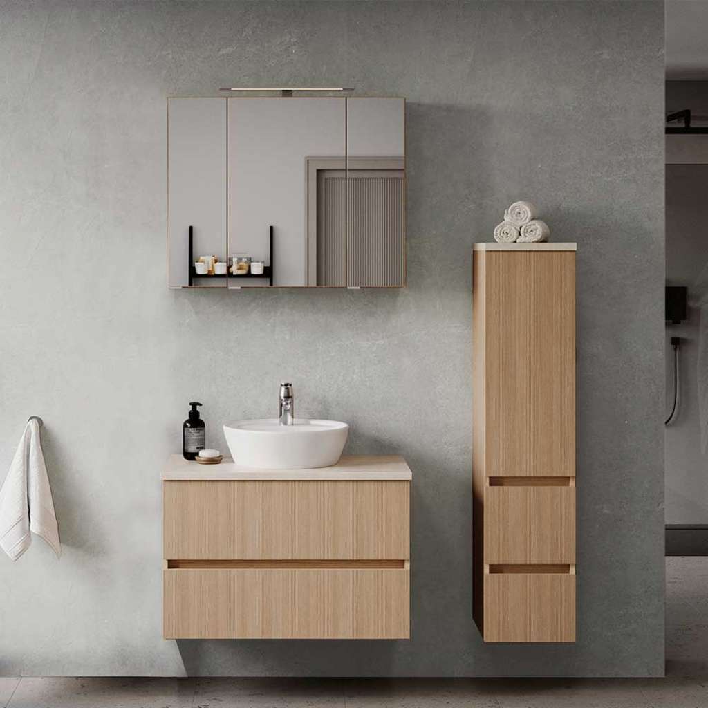 Badezimmermöbel Set Waschplatz Set mit LED Beleuchtung dreiteilig (dreiteilig)