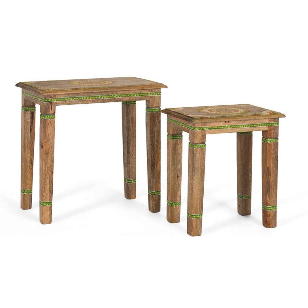 Beistelltisch Beistelltisch Set aus Massivholz handbemalt (zweiteilig)