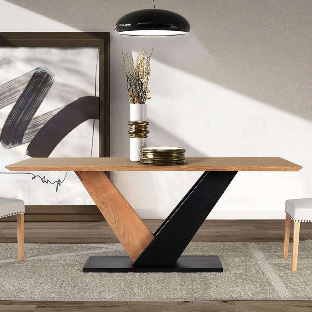 Tisch Esszimmer Esstisch mit V Fußgestell und Massivholzplatte