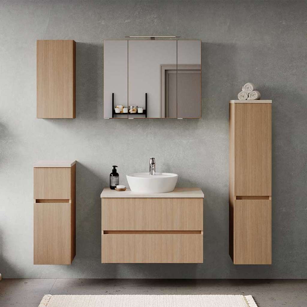 Badmöbelkomplettset Badezimmermöbel Set aus MDF in Eiche hell (fünfteilig)