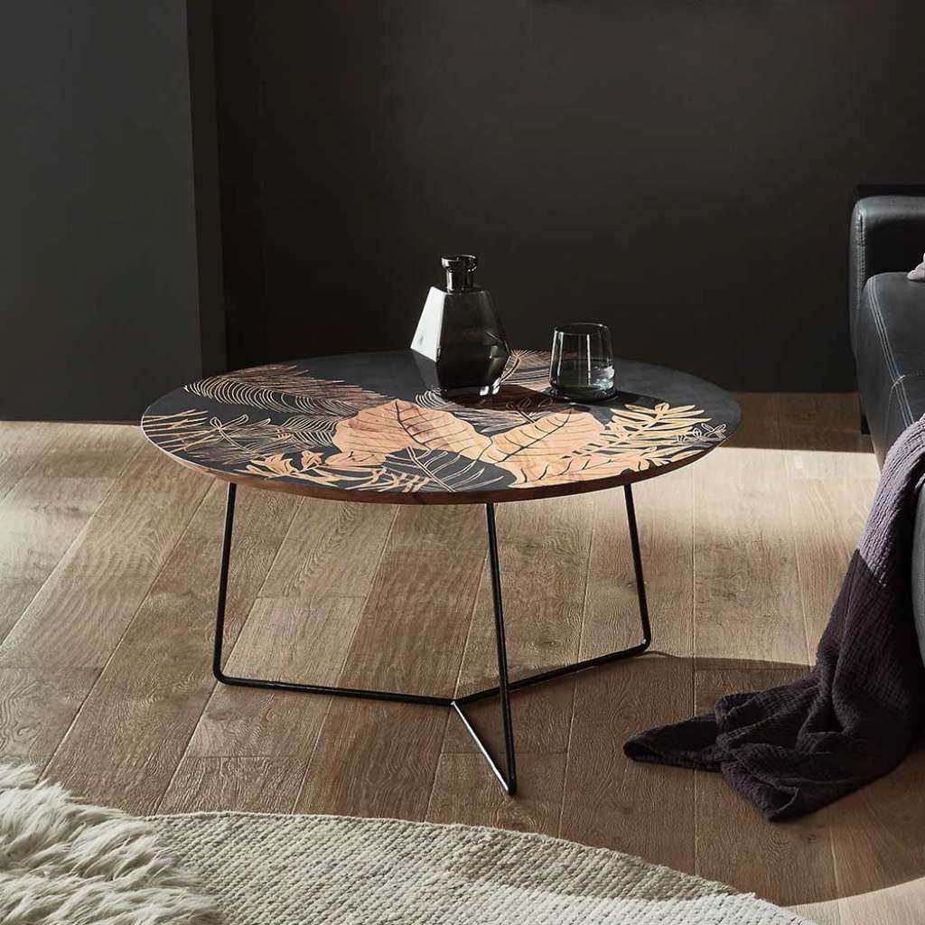 Couchtisch Sofatisch aus Metall und Holz Floral