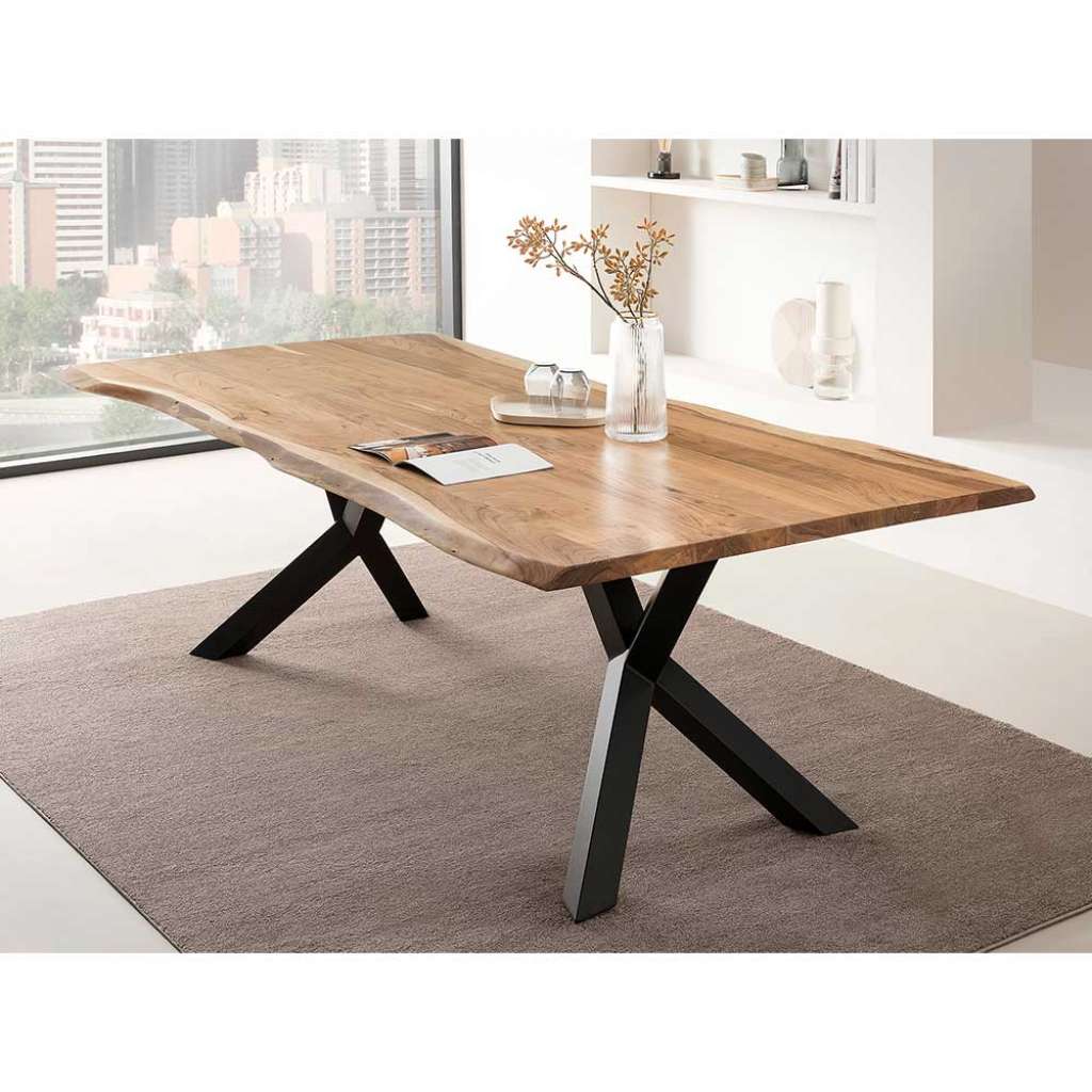 Tisch Massivholz mit X Gestell Akazie Massivholz