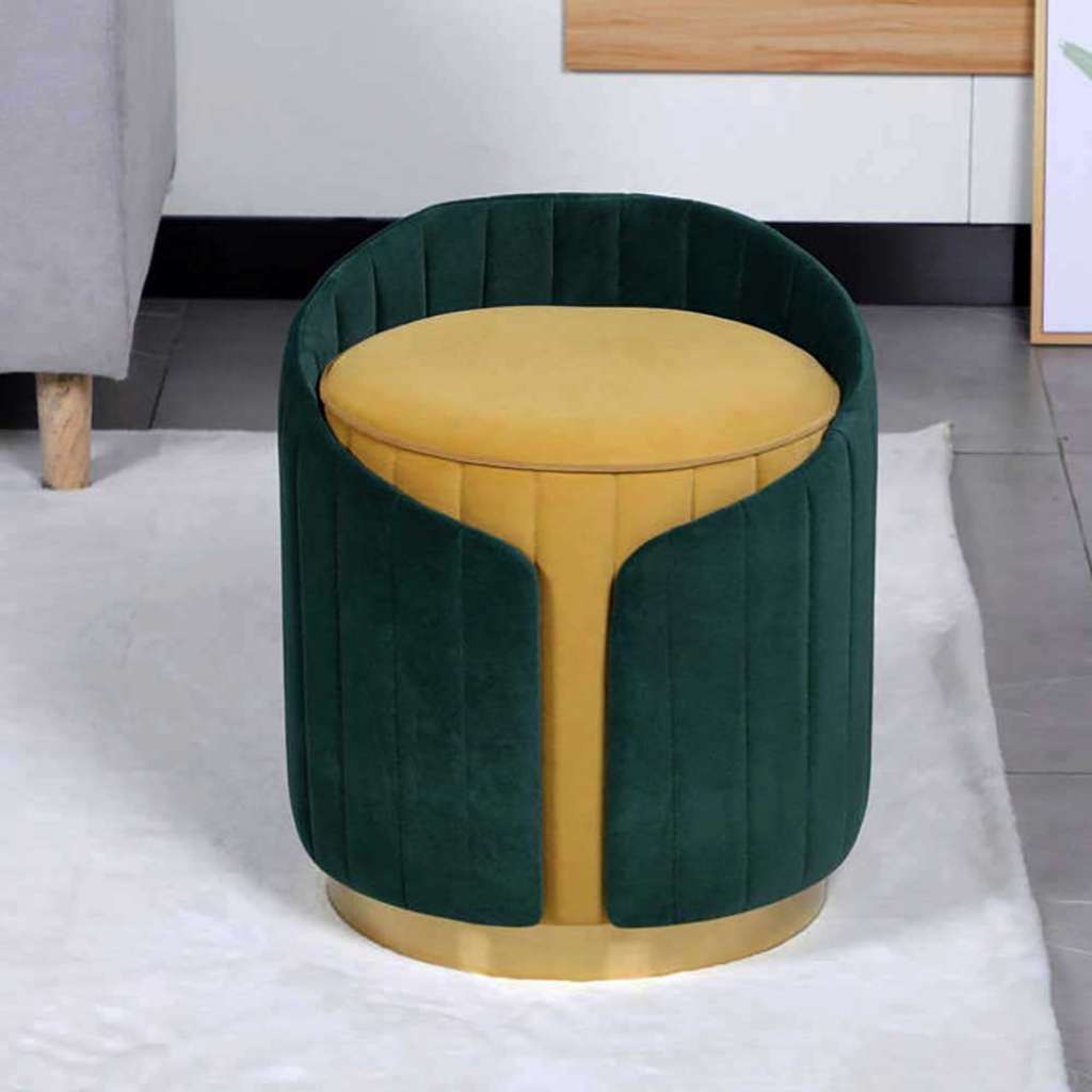 Sitzhocker in Dunkelgrün Samt
