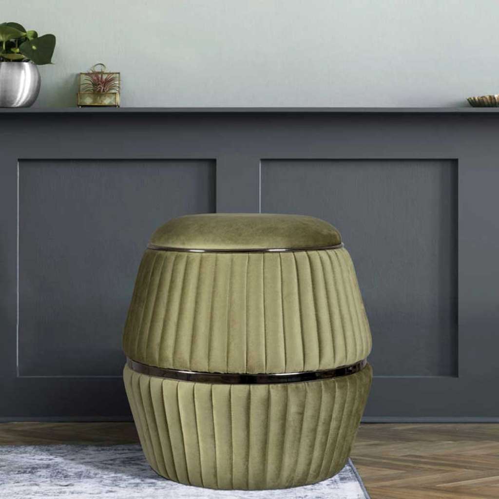 Hocker in Oliv Grün runder Form