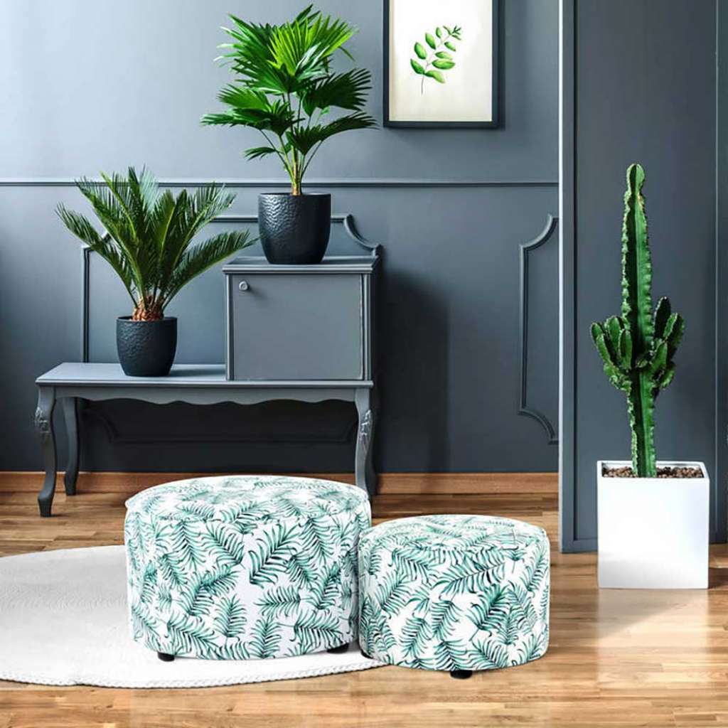 Polsterhocker mit Blatt Motiv Textil (zweiteilig)