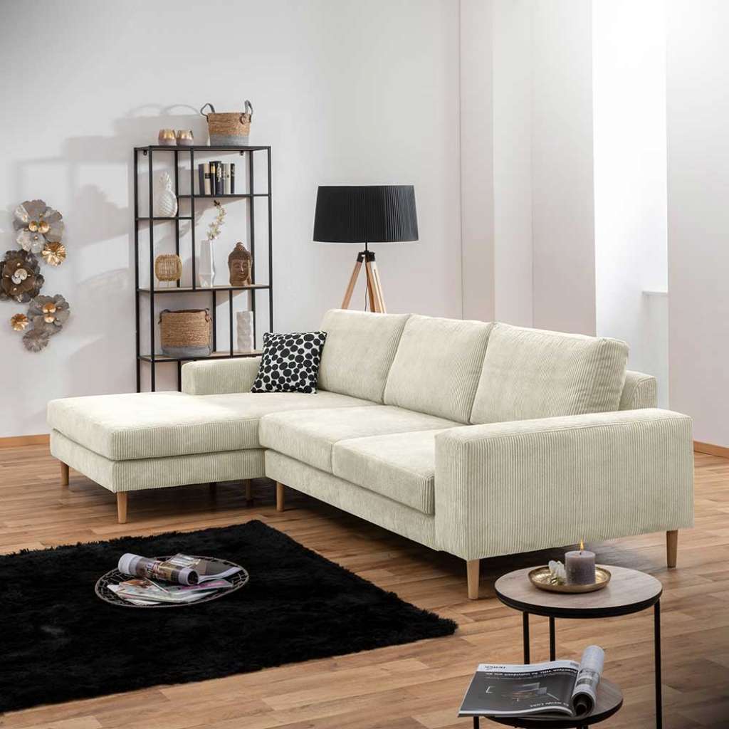 Ecksofa in Cremeweiß Cord