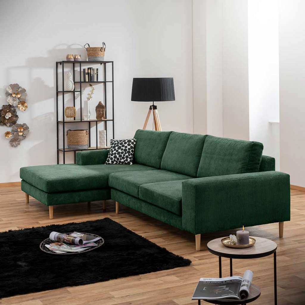 Ecksofa aus Cord Dunkelgrün
