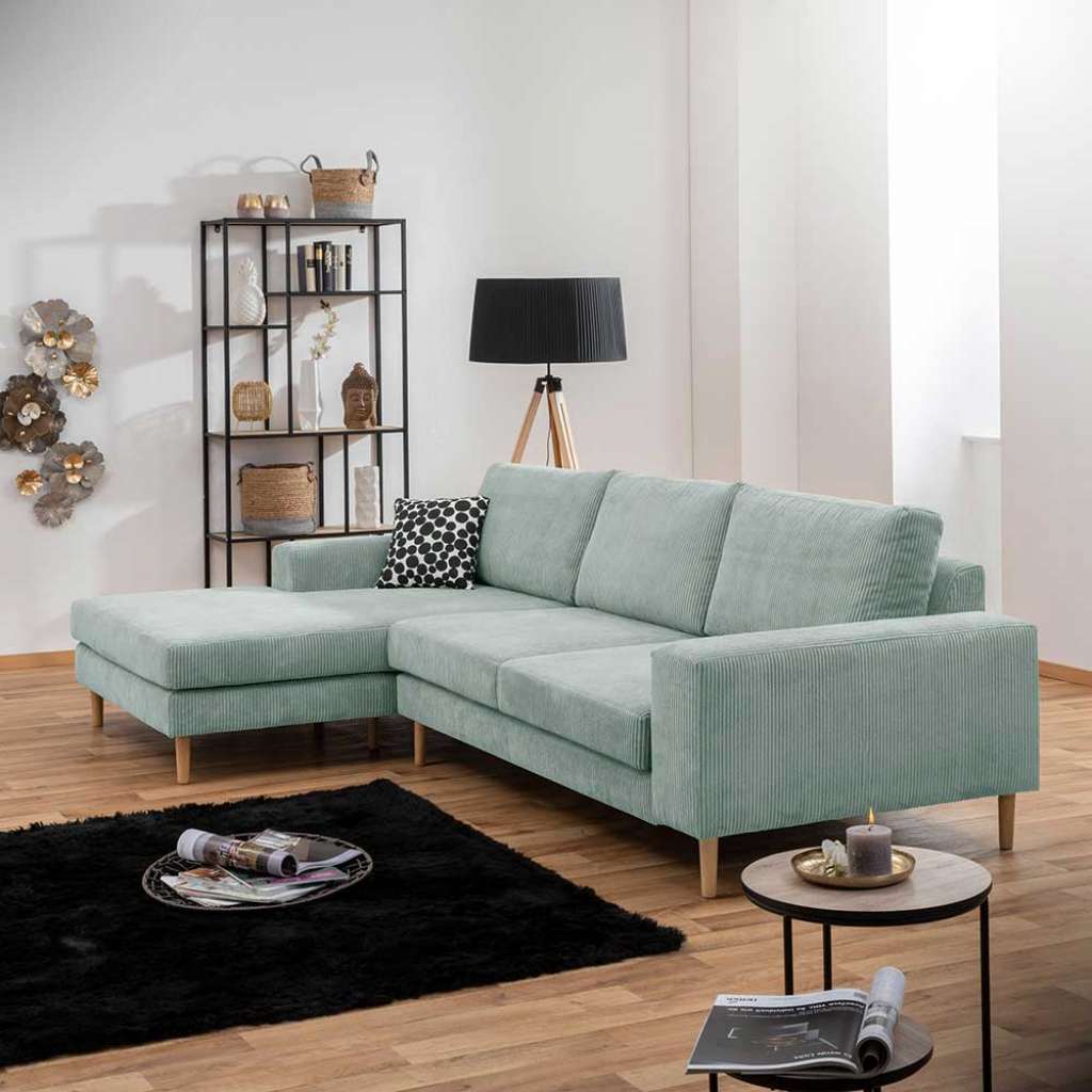 Ecksofa aus Cord Silbergrau