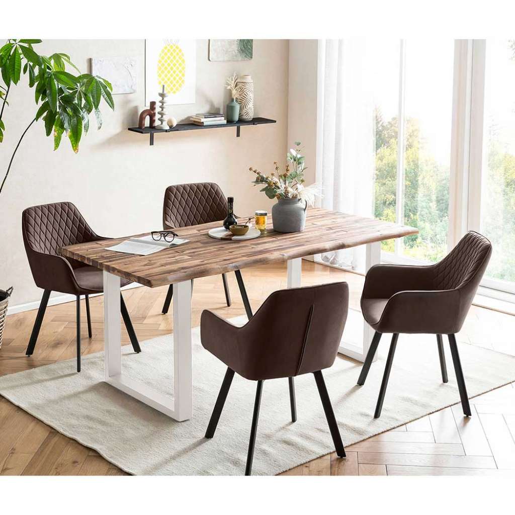 Esszimmergruppe aus Metall Massivholz (fünfteilig)