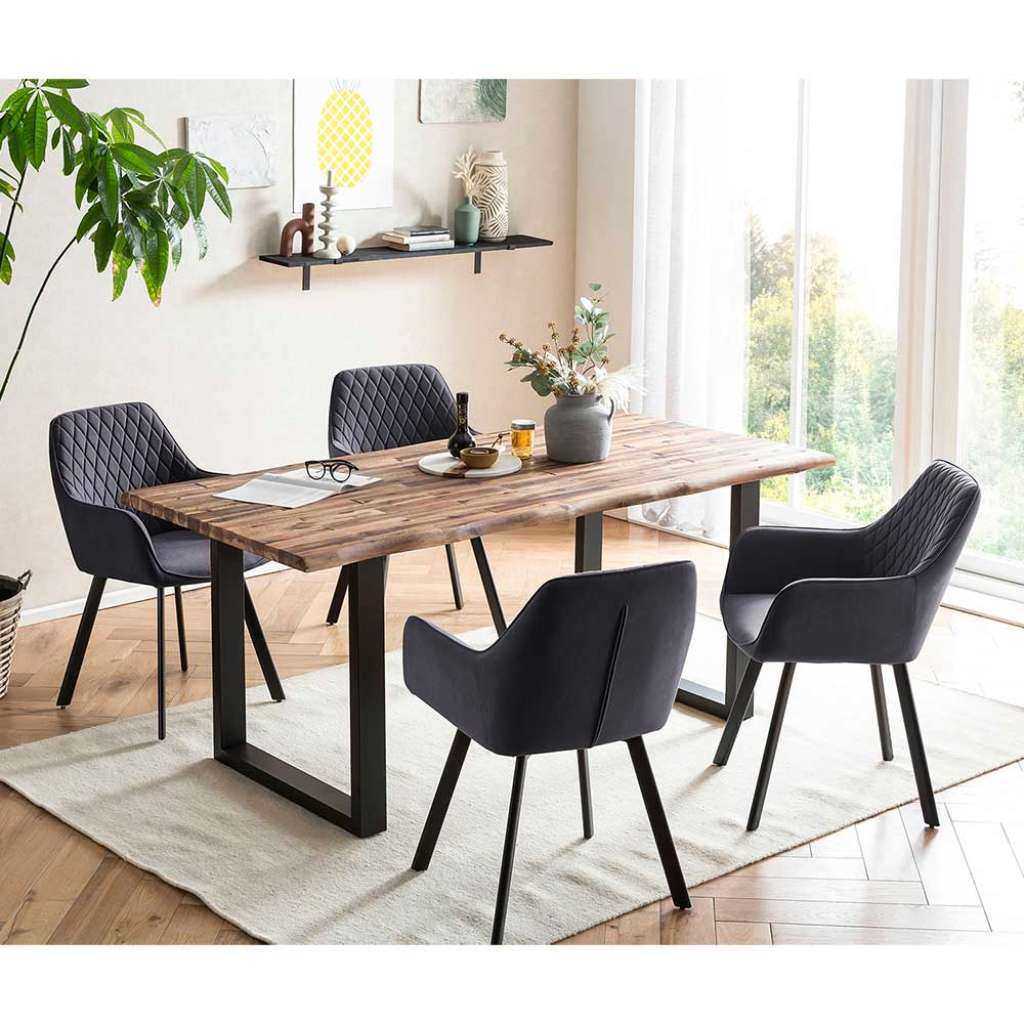 Esstischgruppe aus Akazie Massivholz vier Stühle (fünfteilig)