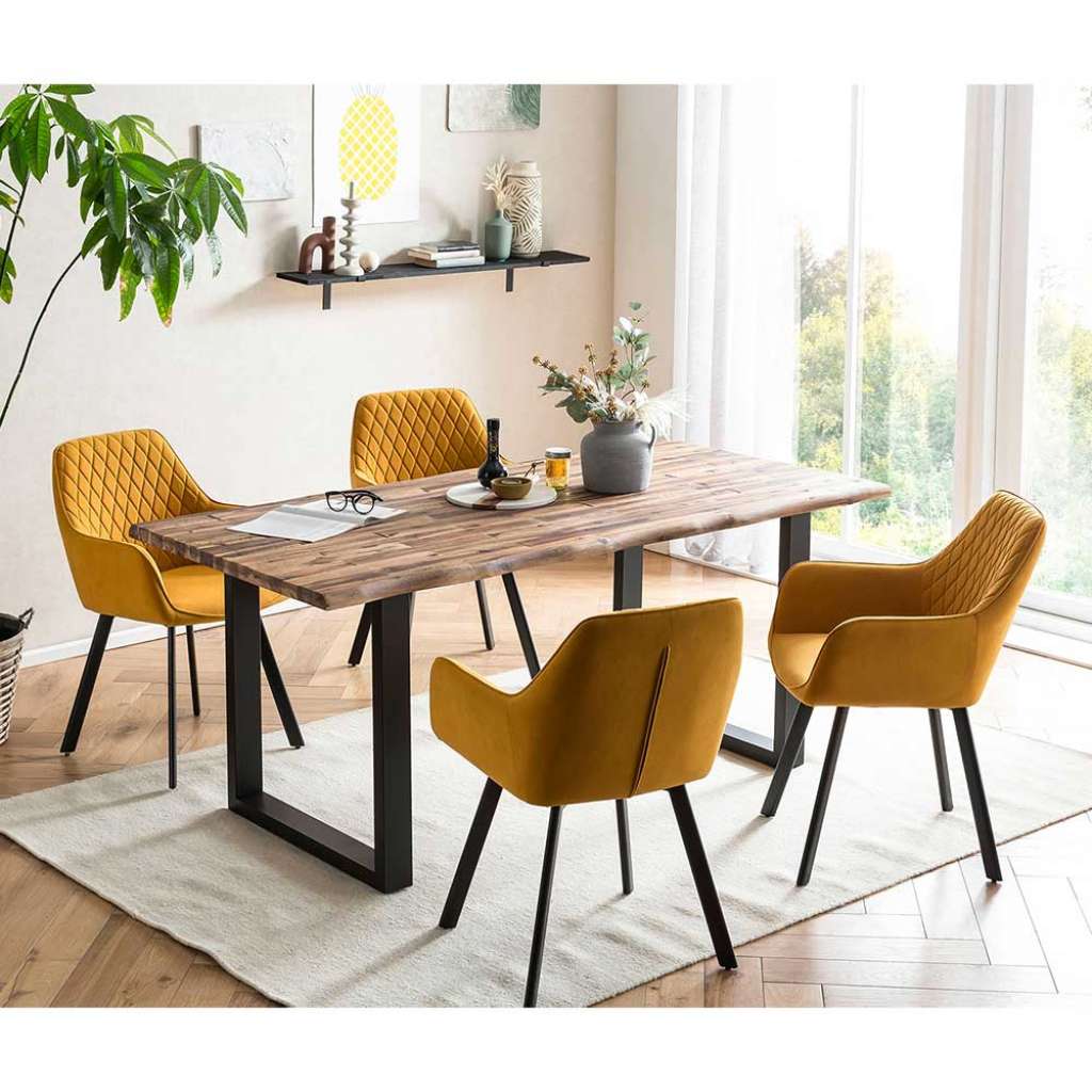 Esszimmergruppe aus Metall Massivholz (fünfteilig)