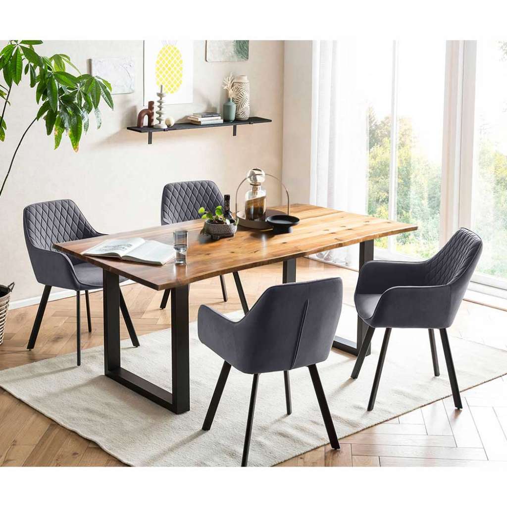 Esszimmergruppe aus Massivholz Metall (fünfteilig)